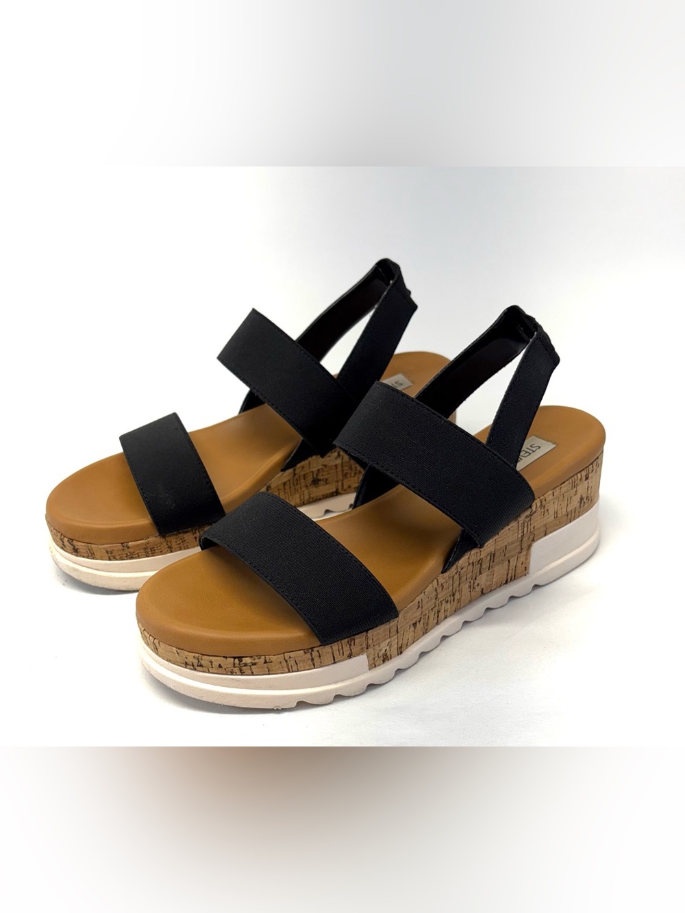 Steve Madden Agile Black Elastic Platform Sandals Size 8M